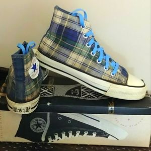 VINTAGE CONVERSE ALL STAR PLAID FLANNEL HI TOPS